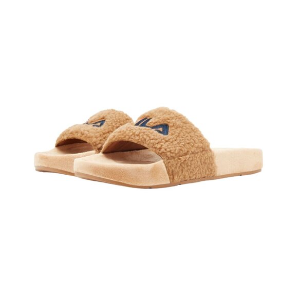 Fila Women's Fuzzy Drifter Slide Sandal BEIGE-Navy-Red New - Picture 4 of 5